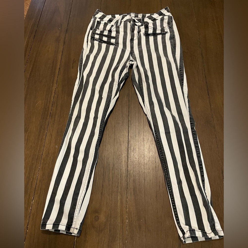 Striped Black and White Women Jeans